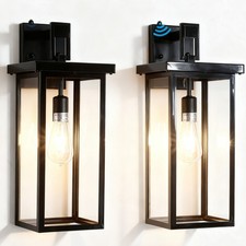 20" Motion Sensor Outdoor Wall Light 2 Pack Dusk to Dawn Black Porch Sconce