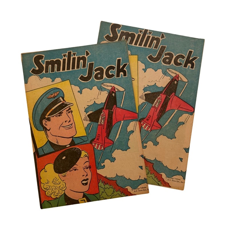 Lot of 2 Vintage 1940s Smilin’ Jack Comic Books Popped Wheat Promo Excellent