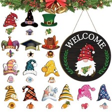 Interchangeable Welcome Sign for Front Door, Wooden Gnome Outdoor Black