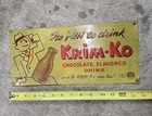 1930’s Vintage Chocolate Krim Ko Bottle Tin Not Porcelain Door Push Kicker Sign