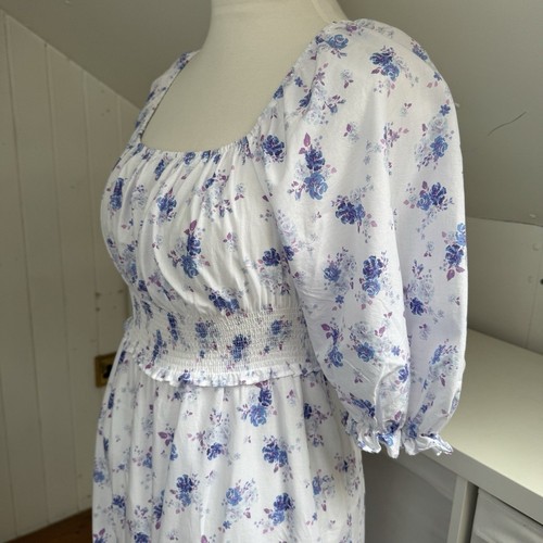 LoveShackFancy Maxi Dress Size S White Floral Cotton Tiered Skirt Ruched Waist - Picture 5 of 10
