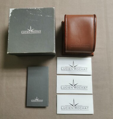 Lucien Rochat vintage leather brown wood watch box with booklets and outer box