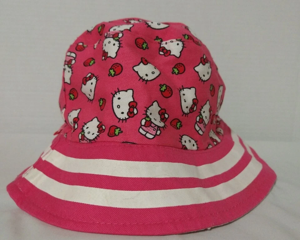 Sombrero Sanrio Hello Kitty Sol/Cubo Niño Pequeño Talla Única Rosa Patrón Fresa Foto 2 de 4
