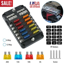 12-Way Blade Fuse Box Block Holder LED Indicator 12V 32V Car Marine Waterproof