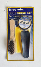 Allary Black Shoe Shine Kit Polish Applicator Shine Cloth Shoe Horn Sealed NIB
