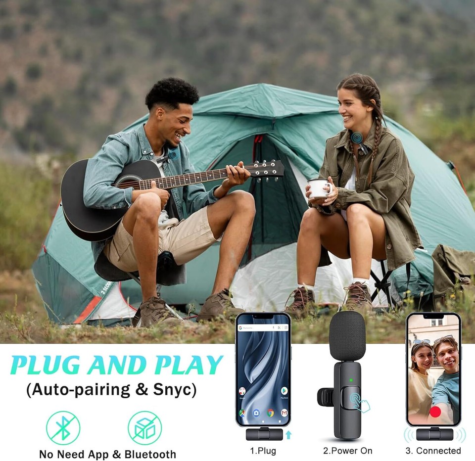 2Pack Wireless Lavalier Microphones for iPhone 14 13 12 XS XR X 8 7 Pro