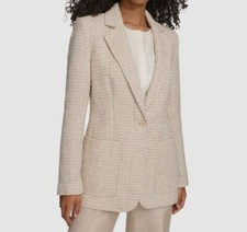 Calvin Klein Women's Beige Tweed One-Button Front Blazer Jacket Size 2