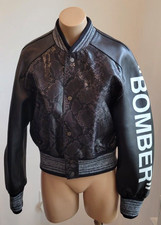Off White C/o Virgil Abloh Black Leather And Gray Python Bomber Jacket - Size 40
