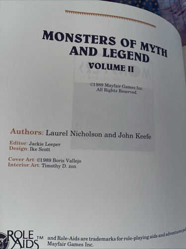 Mayfair Role Aids AD&D Sourcebook Monsters of Myth & Legend II 1989 - Picture 3 of 10