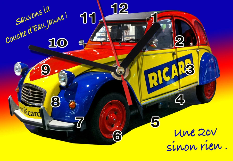 Objet Ricard, voiture Ricard en horloge murale