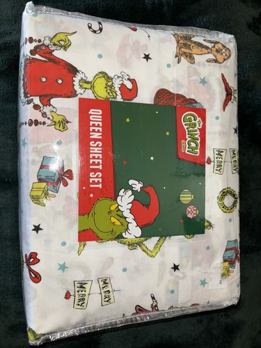 Dr Seuss THE GRINCH QUEEN Cotton Sheet Set Cindy-Lou Who, Max Christmas Holiday
