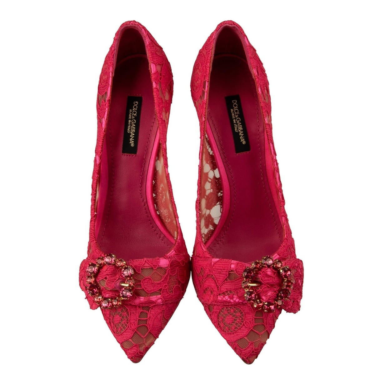 DOLCE & GABBANA LORI Crystal Brooch Taormina Lace Pumps Heels