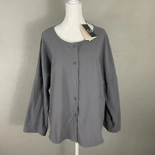 NEW C.O.Z.Y.  Gray Blouse Top Button Front Size S Oversized Lagenlook Cotton