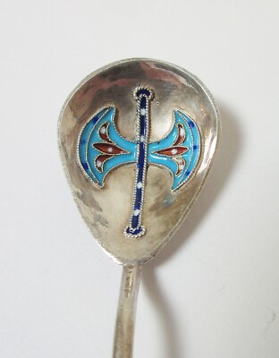 Antique 950 Silver Spoon Enamel Double-Sided Axe