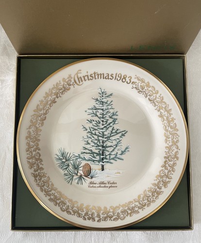 Piatto natalizio Lenox 1983 blu Atlante cedro commemorativo con scatola vacanze