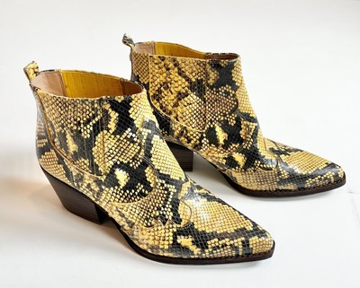 Sam Edelman Winona Snake Print Bootie Sz 8 Yellow/Black Leather western boot