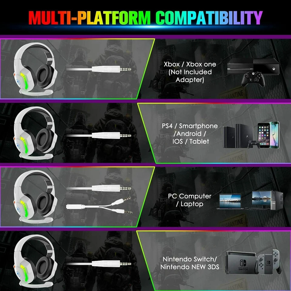 Wireless Gaming Keyboard and Mouse & Wired Headset Speaker Combo RGB LED For PC - Image 2 of 4