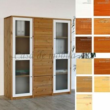 Massivholz Highboard 136x161x46 Kiefer gelaugt geölt weiß schrank Vitrine regal