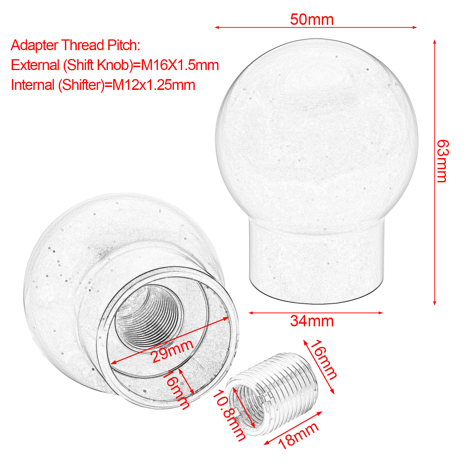 Shift Knob 12x1.25mm Thread For Manual Subaru Mustang/Focus RS/Fiesta ...