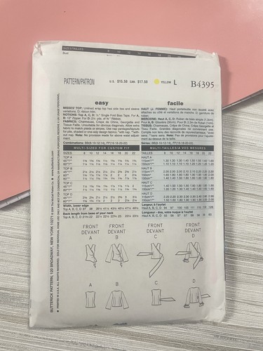 Easy Top Sewing Pattern Butterick B4395 Sz 16 18 20 22 Misses Wrap Tops Uncut FF - Picture 2 of 3