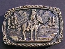 Vintage Unbranded Western Cowboy On Standing Horse In Nature Belt Buckle