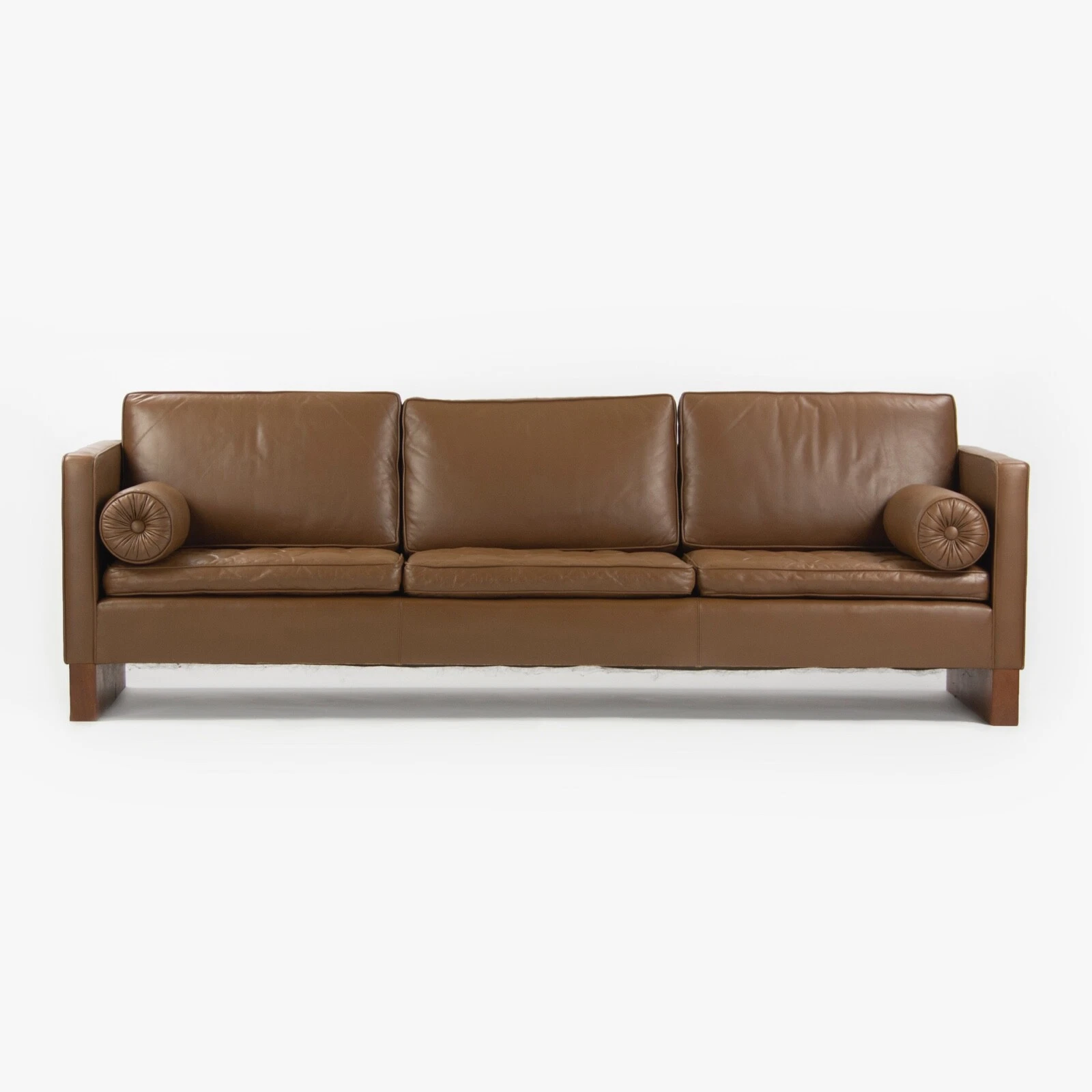 Rare 1960's Mies Van Der Rohe Knoll International Brown Leather Three Seat Sofa