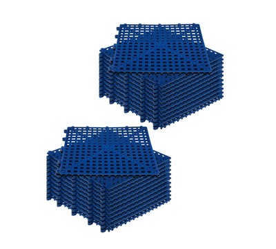 24 Pack 12''x12'' Non Slip Interlocking Self Drainage Tiles - 1/2'' Thick, Blue