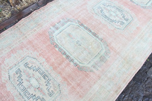 Vintage Handmade Turkish Oushak Hallway Wool Runner Rug Carpet, 10'6"x4' - Picture 3 of 7