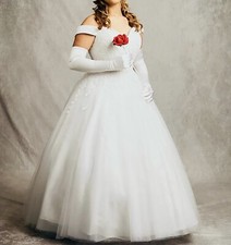 Elegant White Shimmery Off the Shoulder Ball-Gown With Lace Size M