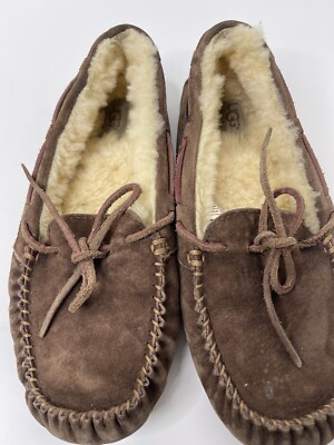 UGG Dakota Brown Suede Shearling Moccasin Slippers Shoes 