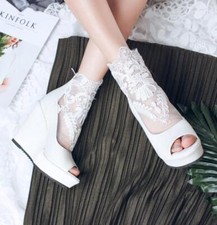 Women's Peep Toe Mesh Splicing Platform Wedge Heels Summer Sandals Zipper Shoes