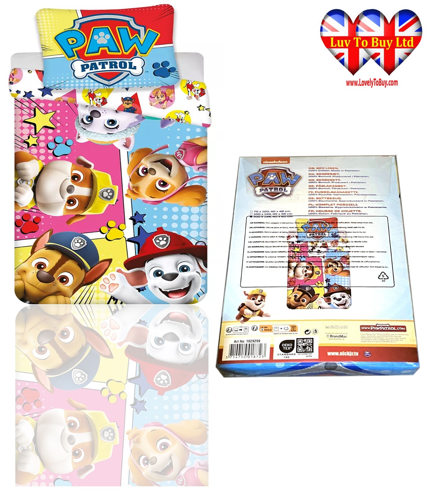 Paw Patrol Duvet Cover & Pillow case ,Baby Toddler/Cot Bedding Set, (135X100cm)