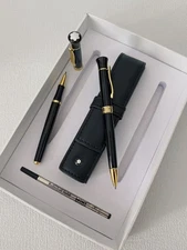 Montblanc New Black Luxury Ballpoint Pen Two-Pack with Pen Cap Refills Set