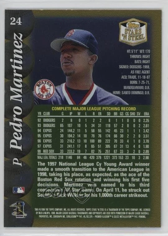1999 Topps Stars 'n Steel Gold Pedro Martinez #24 HOF - Image 2 of 2