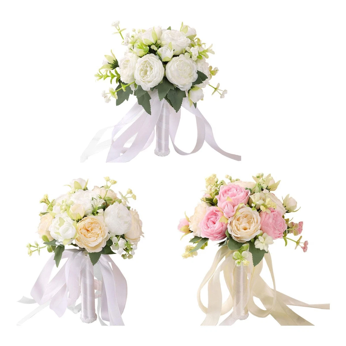 SOMYTING 3 rose artificiali in seta, bouquet di rose finte per matrimoni, feste, centrotavola, giardino, decorazione per la casa (bianco