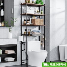 Over Toilet Storage Shelf 4 Tier Bathroom Organizer Rack W/ Basket Hooks New