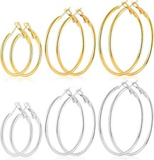 4 Pairs Silver Gold Hoop Earrings for Women  14K 4 Gold-30/40/50/60mm