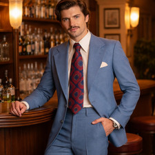 1970s JOHNNY CARSON Suit 2 piece Men's Vintage Grayish Blue Disco Polyester - 42