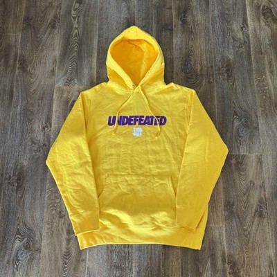 Undefeated Hoodie Mens XL Yellow Purple Pullover Sweatshirt Spell Out Logo