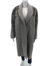 Halston Heritage Women Overcoat Gray Wool Collared Long Sleeve Designer Size XL