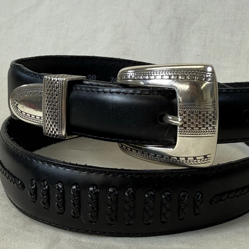 Cinturón de cuero de ónix vintage Brighton para hombre 74803 talla 38 hebilla tono plata negro Foto 2 de 4