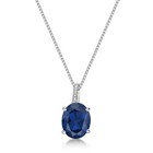 Sterling Silver 18" Chain Necklace 3.1 Ct Oval Blue Sapphire and Diamond Pendant — photo 1