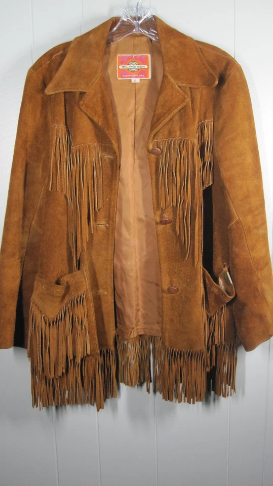 Chaqueta para mujer Ms. Pioneer 12 marrón gamuza cuero flecos motociclista vaquero occidental Foto 3 de 4