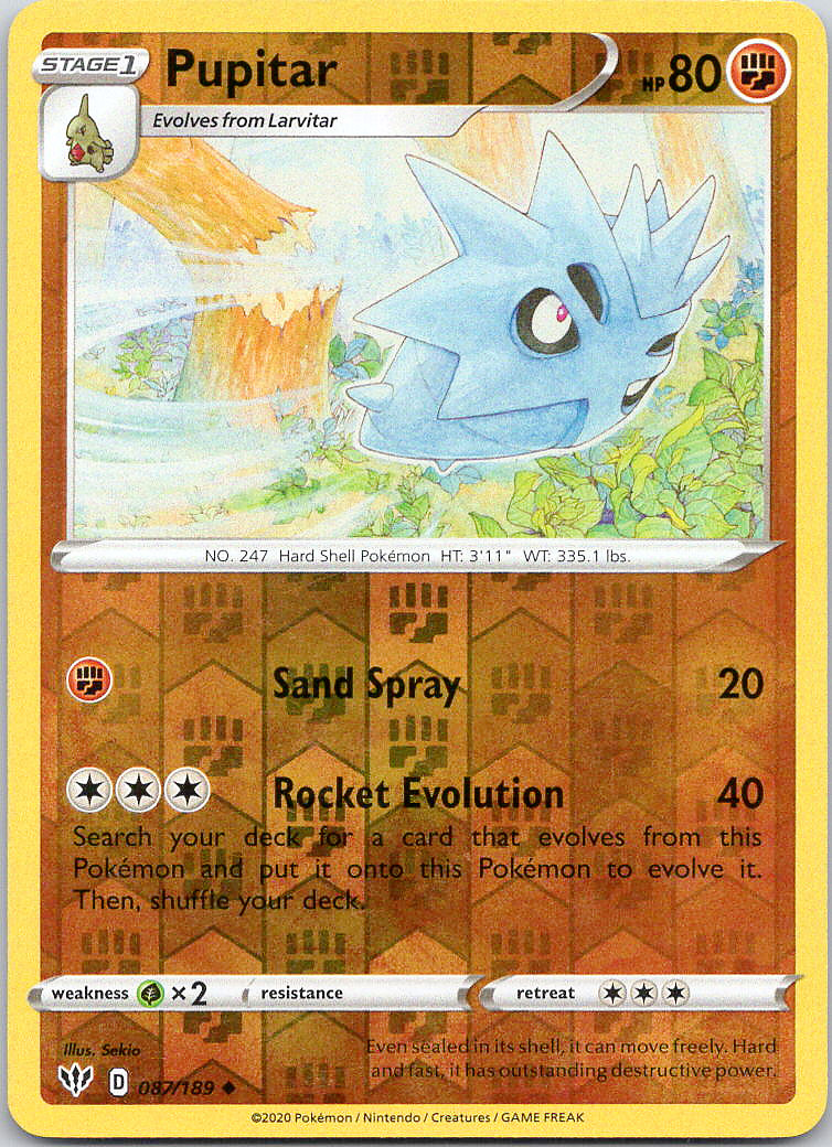 Pokemon Pupitar 87/189 Darkness Ablaze Uncommon Reverse Holo NM TCG