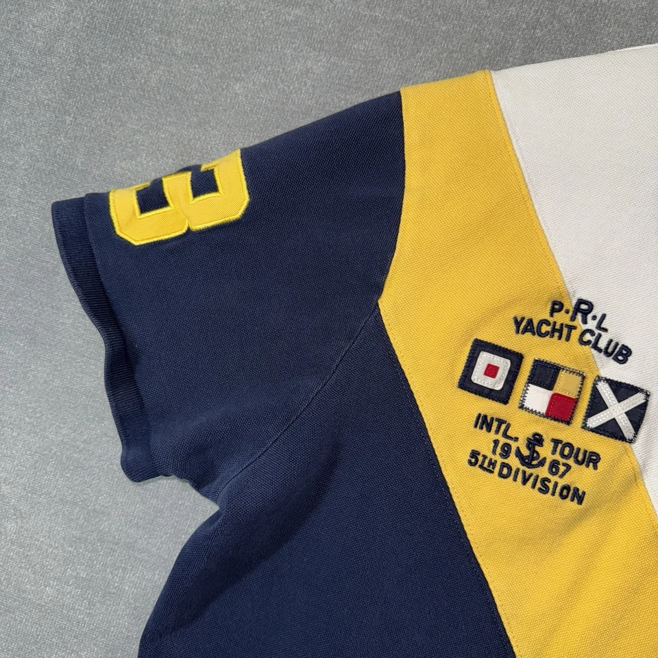 Polo Ralph Lauren Yacht Club Masculino GG Branco Amarelo Azul Pônei Grande Personalizado Fino - Imagem 3 de 4