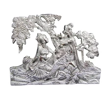 Aluminum HINDU Lord Radha Krishna God Tree Display Temple Plaque Silver Metal