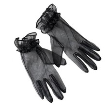 Lace Mesh Gloves for Women Tea Party Accessories Formal Short Sheer Tulle Black