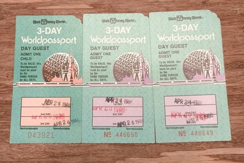 Vintage 1980er Walt Disney World 3-Tage Weltpassport Ticket Lot Epcot Magic Kingdom - Bild 2 von 6
