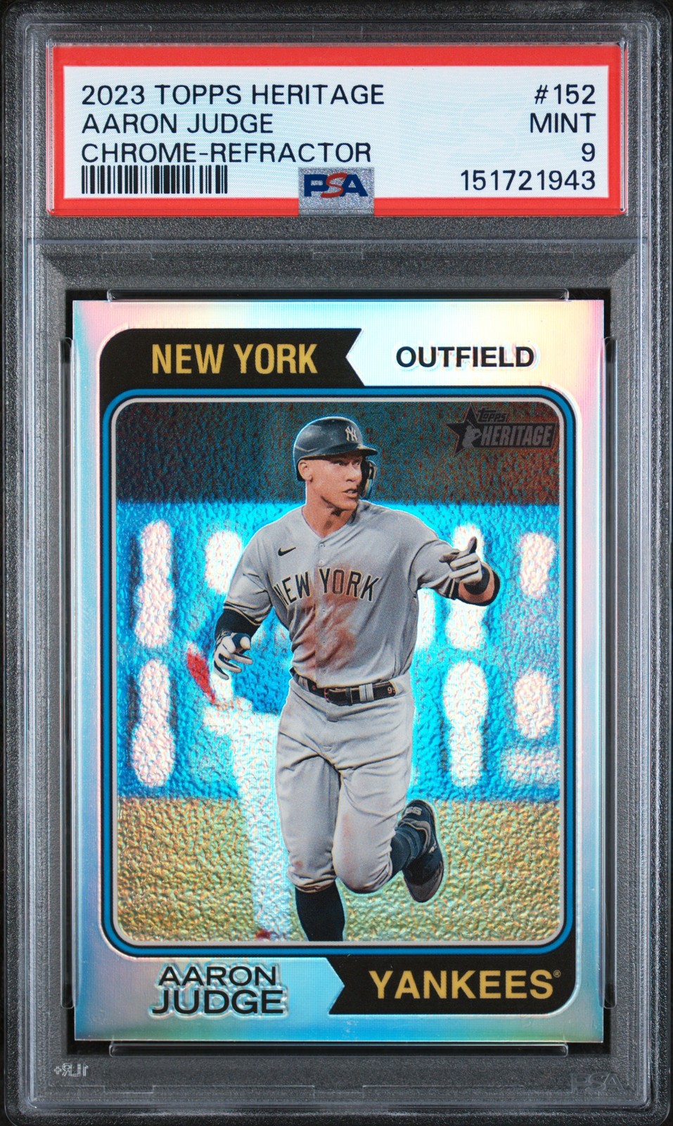 2023 TOPPS HERITAGE CHROME-REFRACTOR #152 AARON JUDGE 461/574 PSA 9 view 1