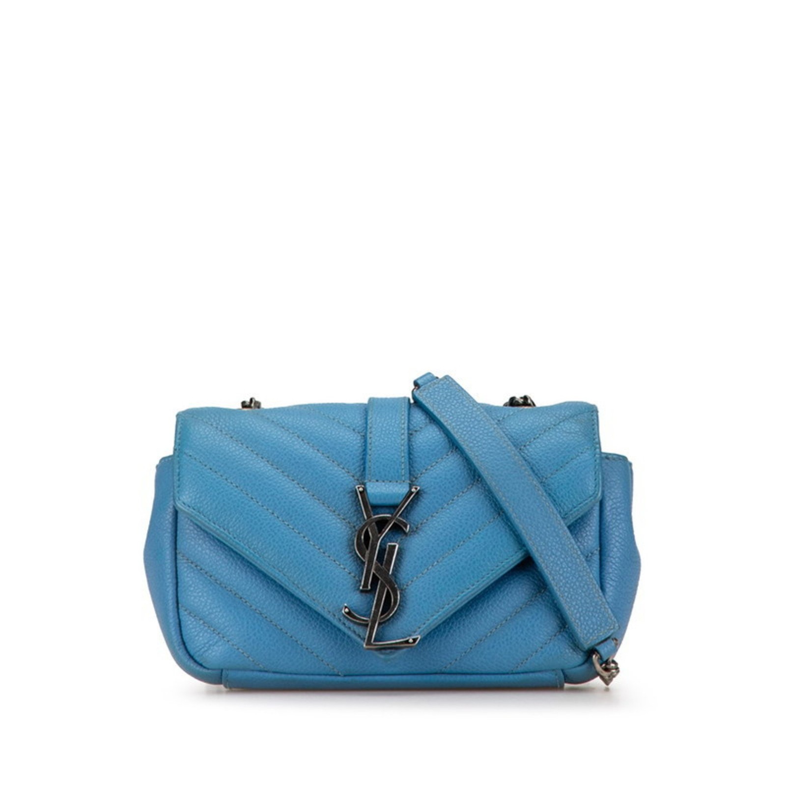 Saint Laurent YSL Borsa a tracolla con catena per bambini Chai 399289 in pelle blu... GZl15dt2